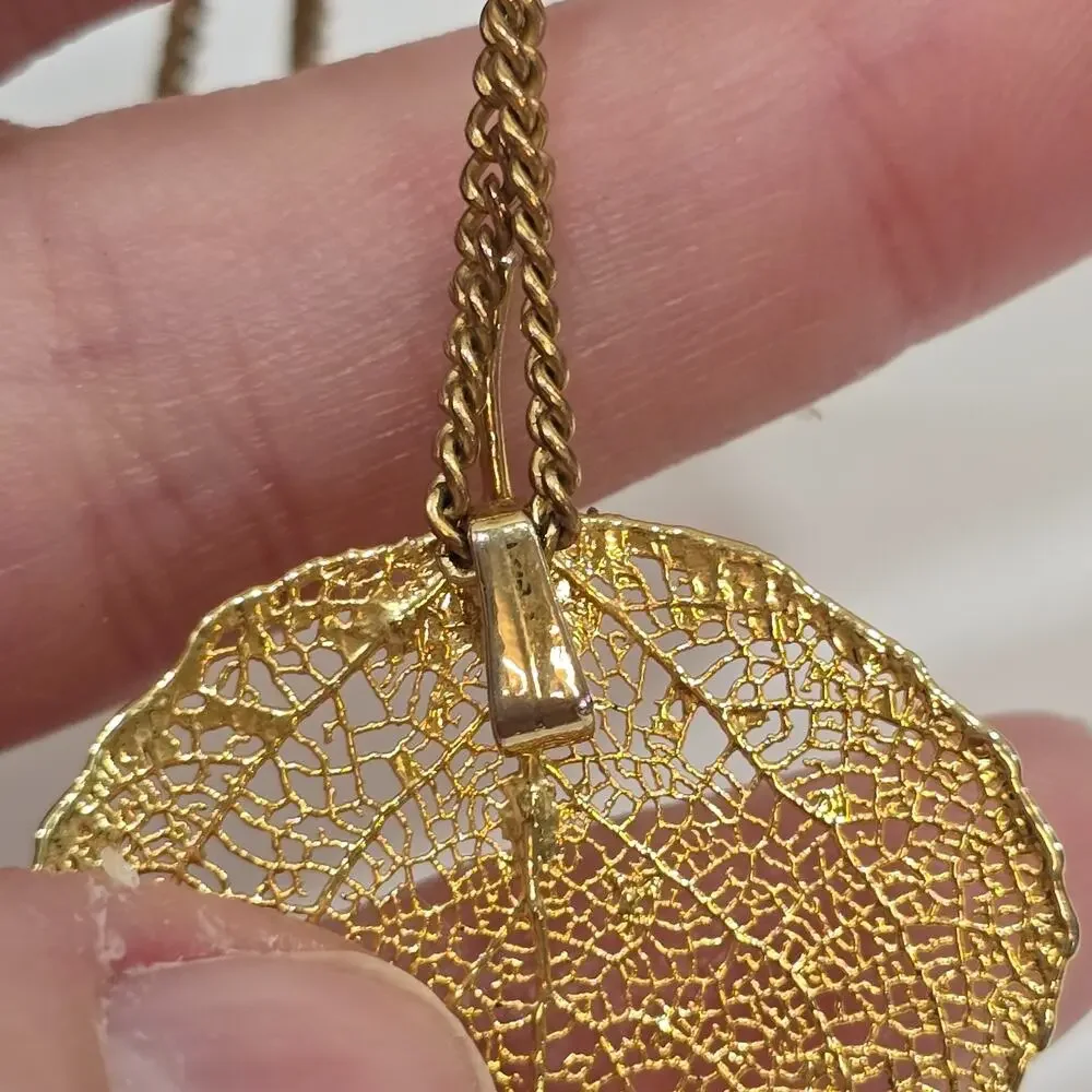 Vintage Gold Dipped Leaf Filigree Pendant With Caco 12K GF Chain Necklace - Picture 13 of 16
